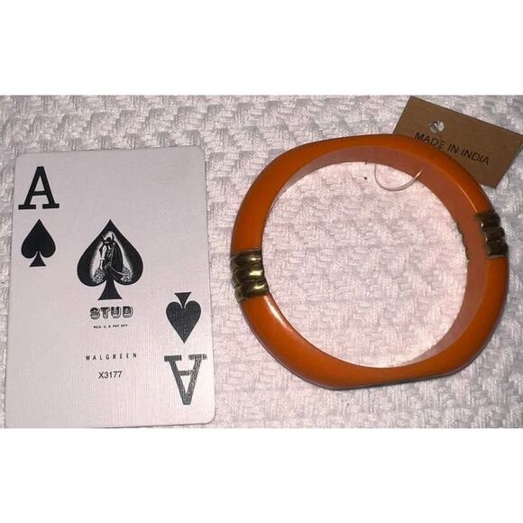 Iris Apfel & Bajalia Orange Wood Resin Bangle Bracelet Chunky Boho Chic - Picture 5 of 7